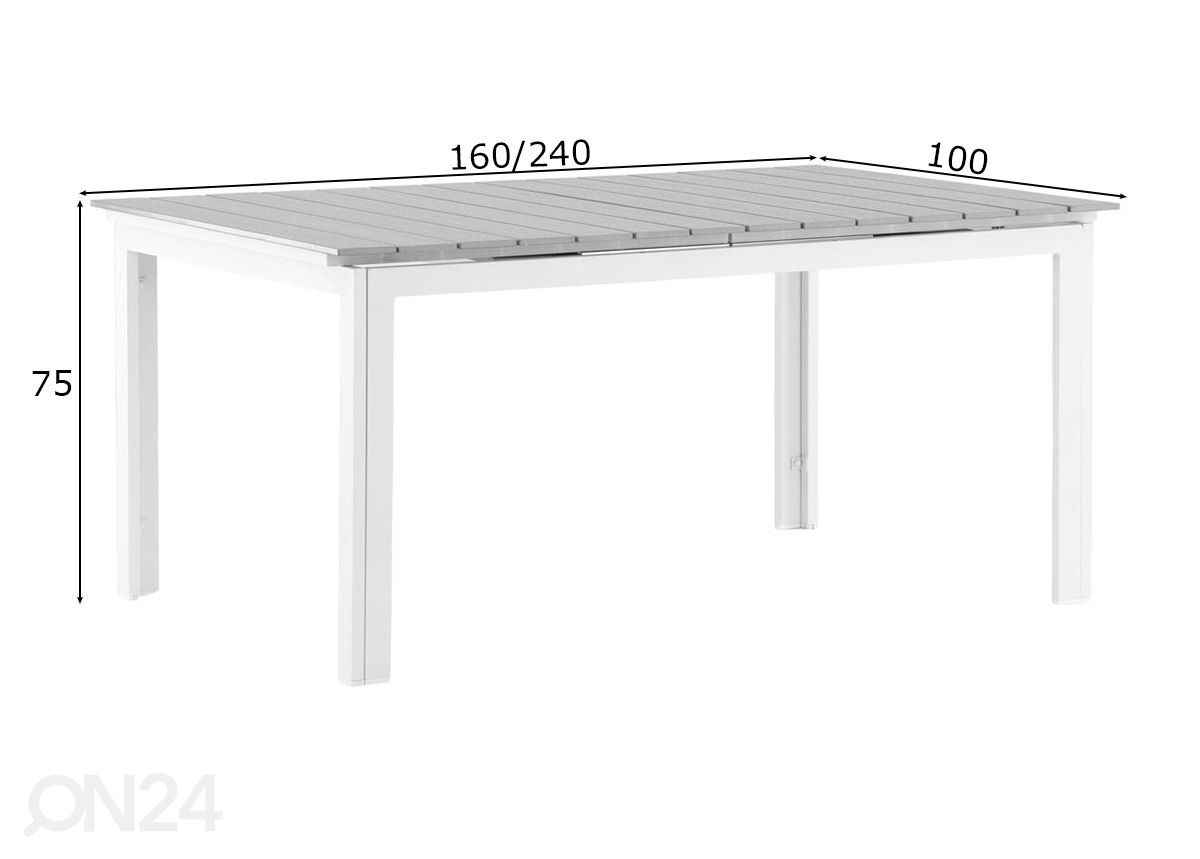 Jatkettava puutarhapöytä Levels 160/240 kuvasuurennos mitat