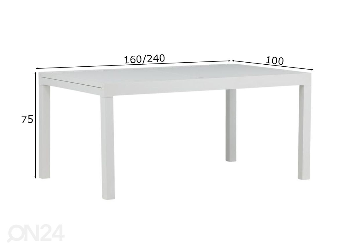 Jatkettava puutarhapöytä Marbella 160/240 cm kuvasuurennos mitat