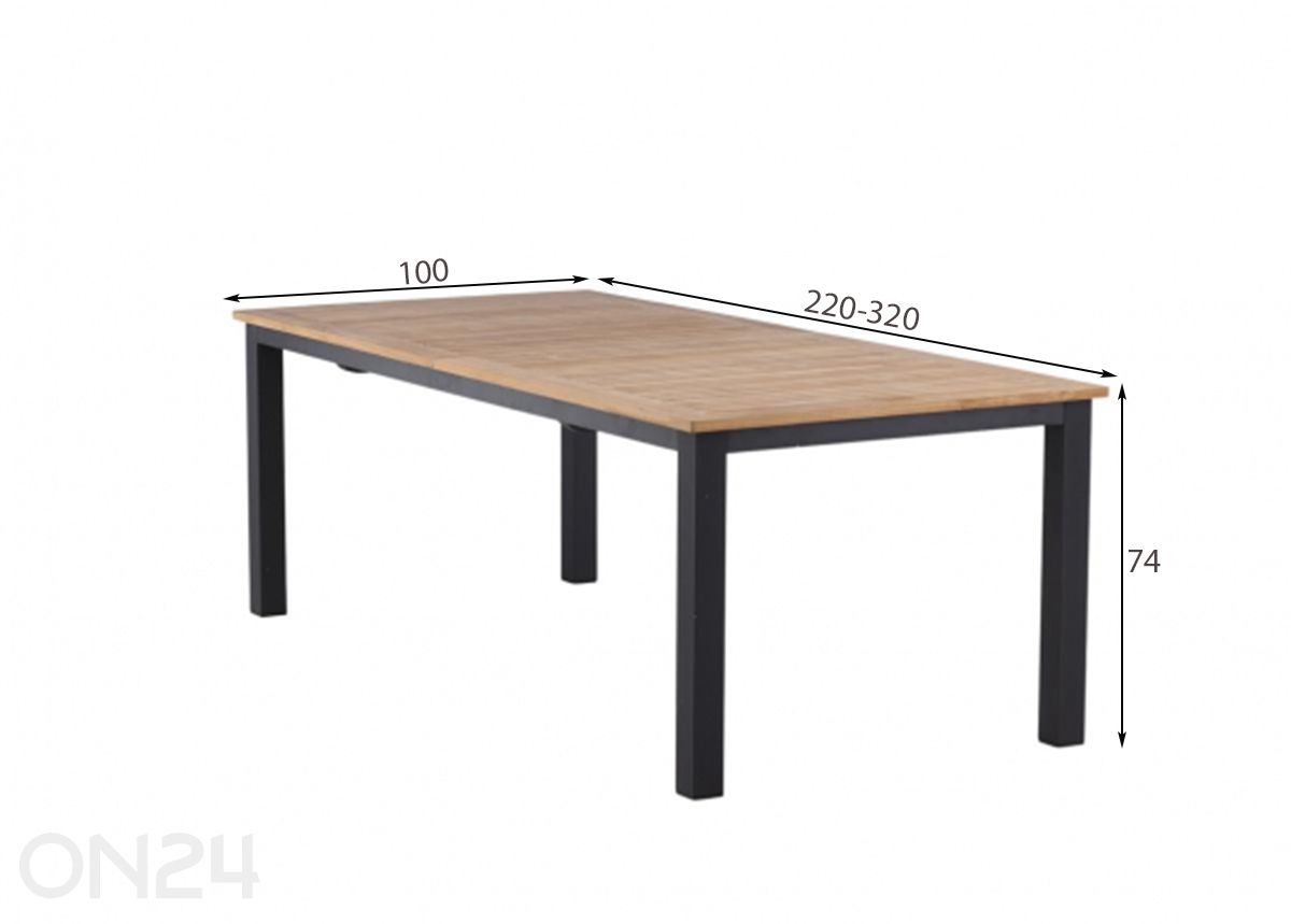Jatkettava puutarhapöytä Panama 100x220/320 cm kuvasuurennos mitat