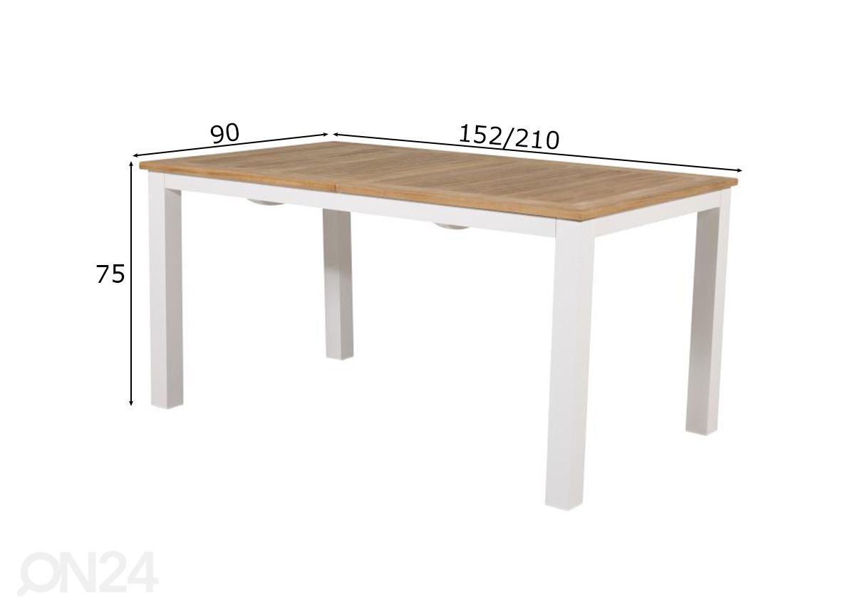 Jatkettava puutarhapöytä Panama 152/210×90 cm kuvasuurennos mitat