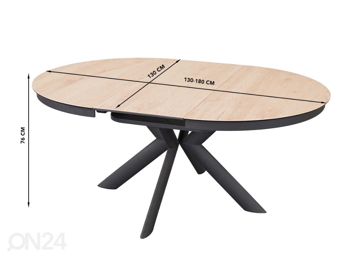 Jatkettava ruokapöytä 130x130/180 cm kuvasuurennos mitat