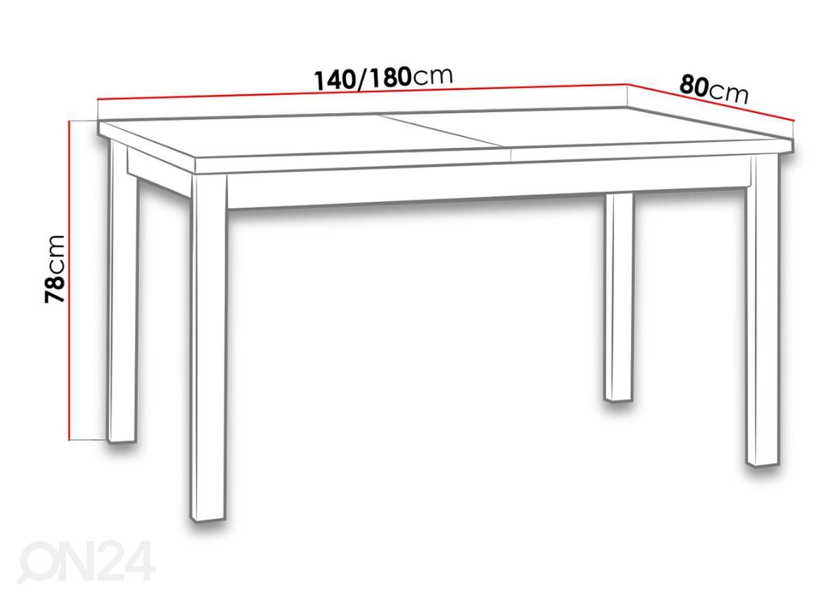 Jatkettava ruokapöytä 140-180x80 cm kuvasuurennos mitat