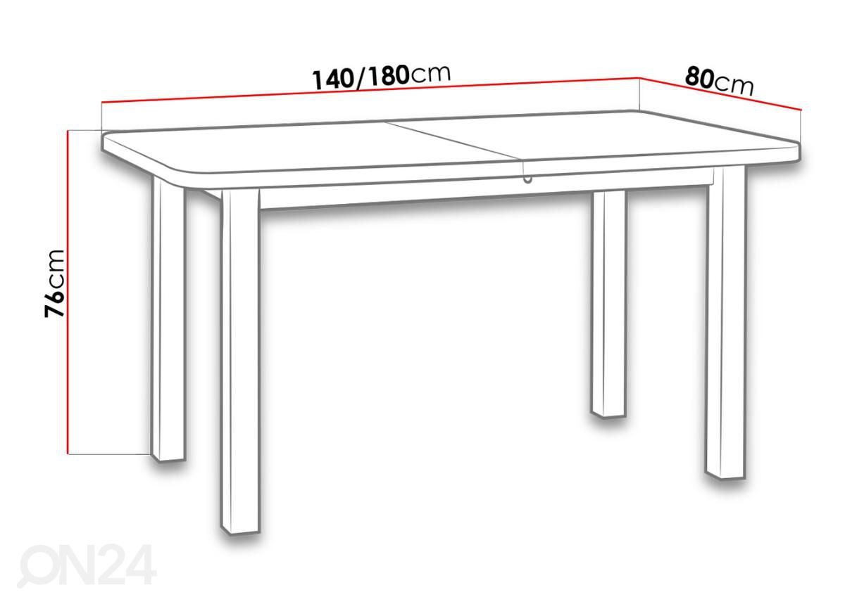 Jatkettava ruokapöytä 140-180x80 cm kuvasuurennos mitat