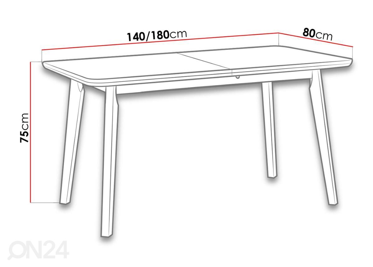 Jatkettava ruokapöytä 140-180x80 cm kuvasuurennos mitat