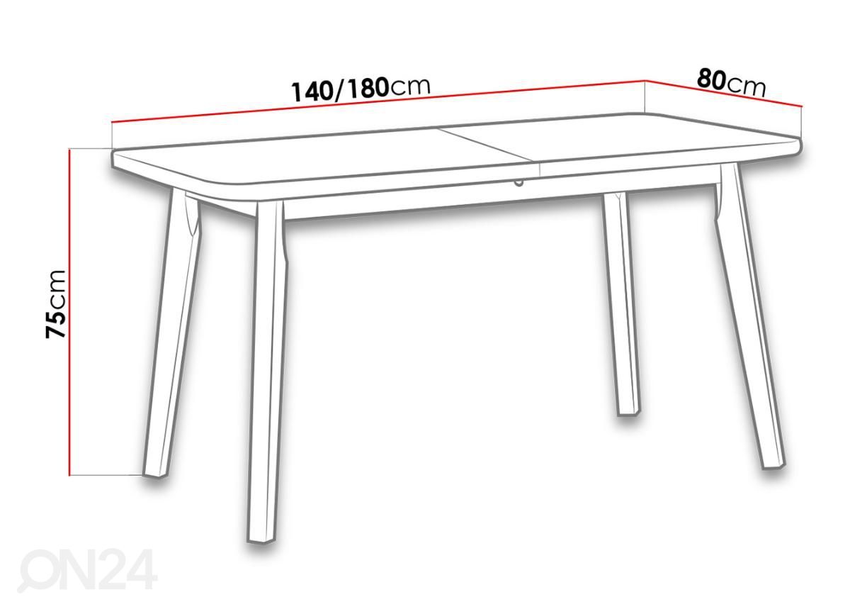 Jatkettava ruokapöytä 140-180x80 cm kuvasuurennos mitat