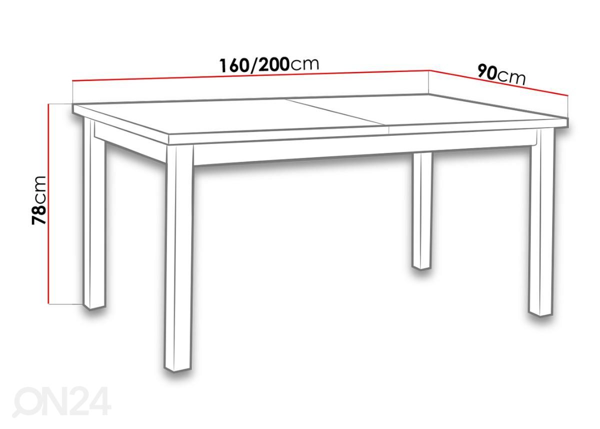 Jatkettava ruokapöytä 160-200x90 cm kuvasuurennos mitat