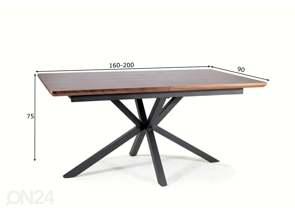 Jatkettava ruokapöytä 160/200x90 cm kuvasuurennos mitat