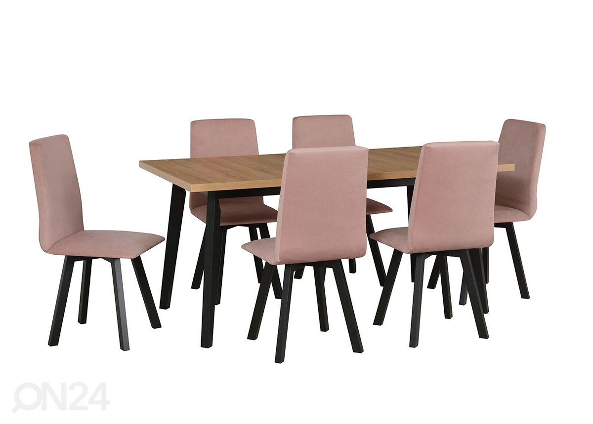 Jatkettava ruokapöytä 80x140-180 cm + 6 tuolia kuvasuurennos