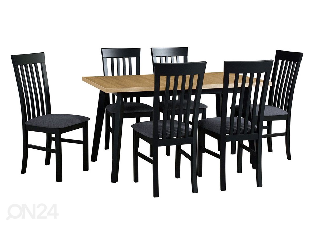 Jatkettava ruokapöytä 80x140-180 cm + 6 tuolia kuvasuurennos