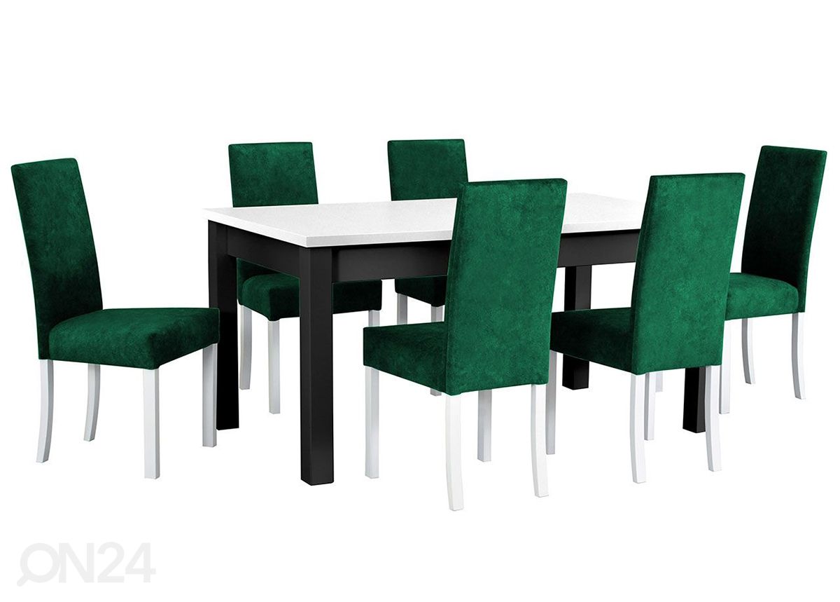 Jatkettava ruokapöytä 80x140-180 cm + 6 tuolia kuvasuurennos