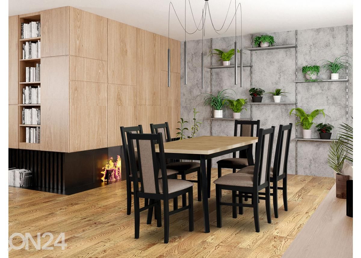 Jatkettava ruokapöytä 80x140-180 cm + 6 tuolia kuvasuurennos