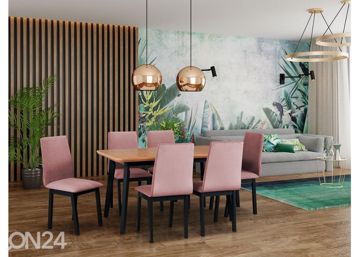 Jatkettava ruokapöytä 80x140-180 cm + 6 tuolia kuvasuurennos