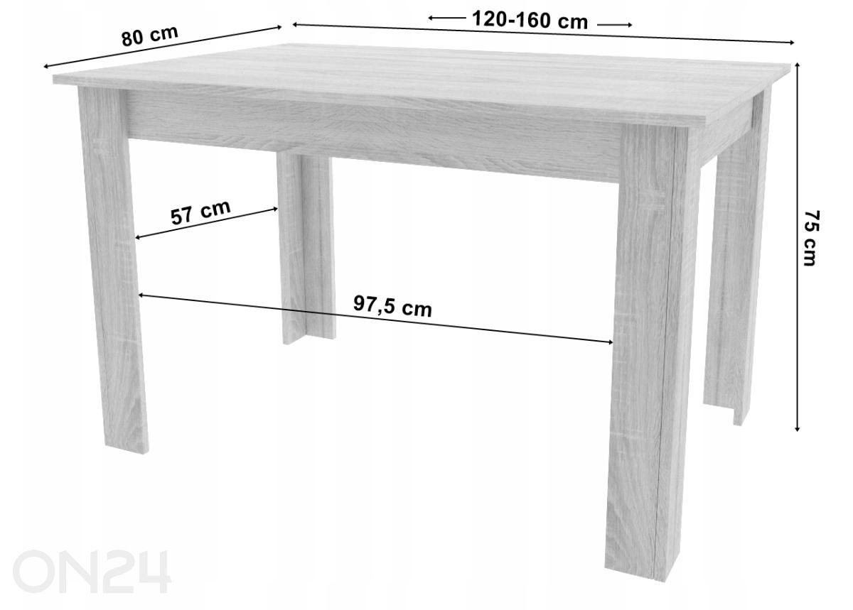 Jatkettava ruokapöytä 80x160 cm kuvasuurennos mitat