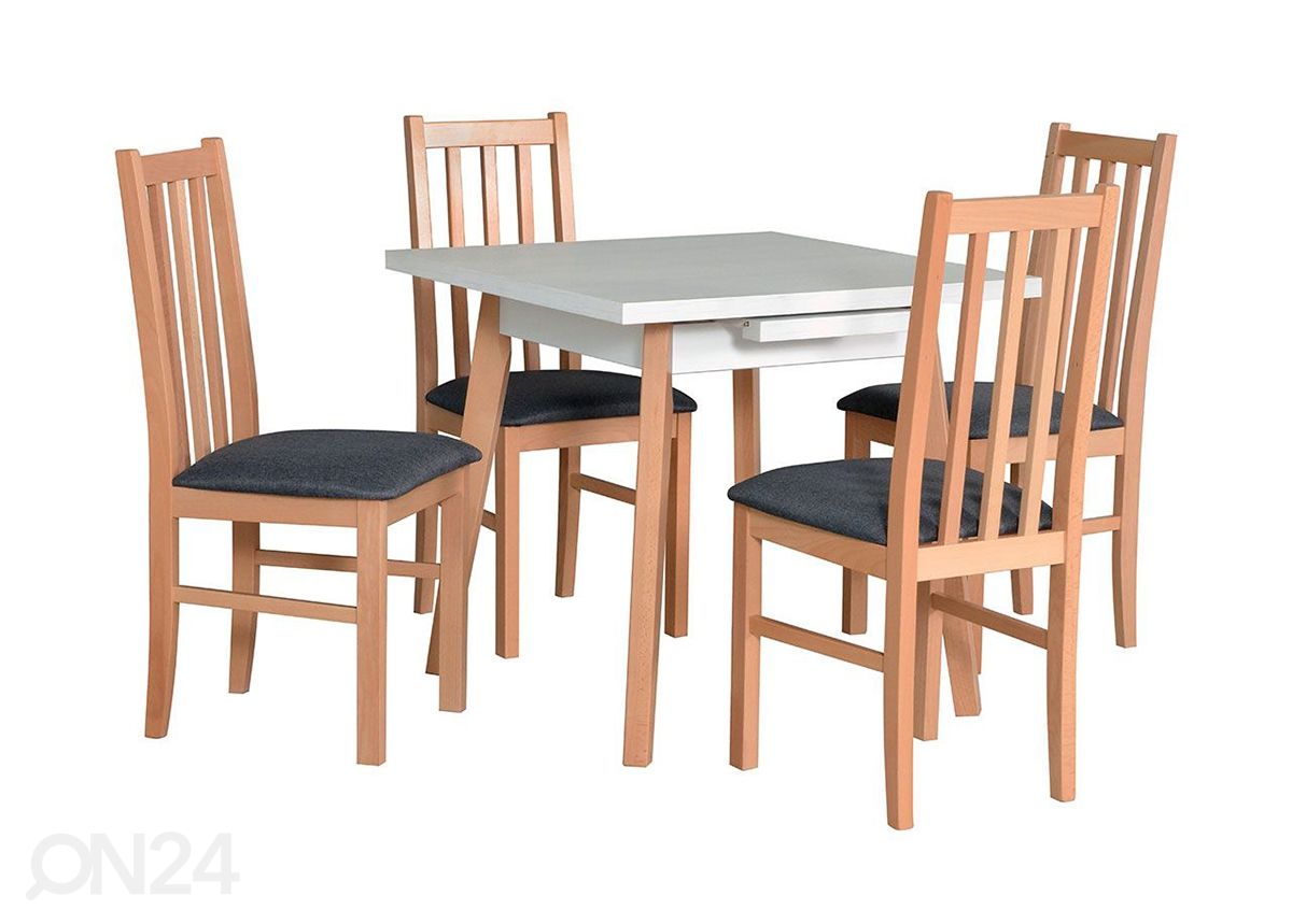 Jatkettava ruokapöytä 80x80-110 cm + 4 tuolia kuvasuurennos