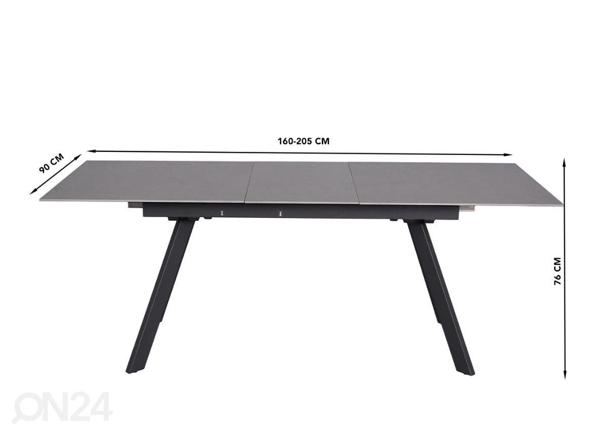 Jatkettava ruokapöytä 90x160/205 cm kuvasuurennos mitat