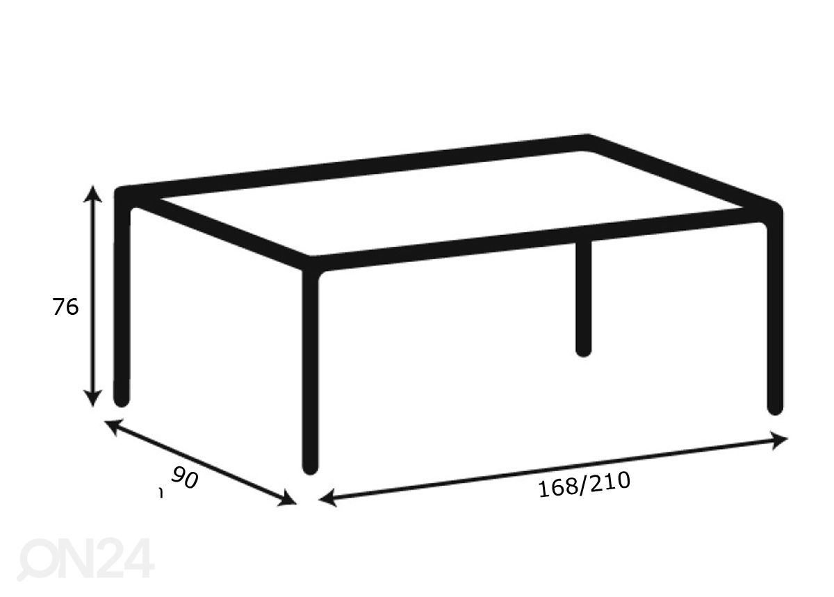 Jatkettava ruokapöytä Beira 90x168/210 cm kuvasuurennos mitat