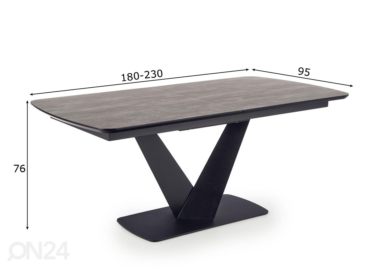 Jatkettava ruokapöytä Boston 180-230x76 cm kuvasuurennos mitat