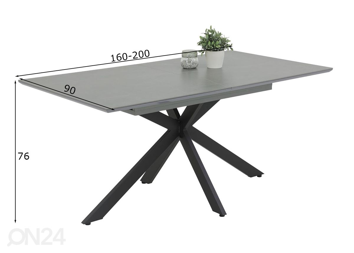 Jatkettava ruokapöytä Chiara 90x160-200 cm kuvasuurennos mitat