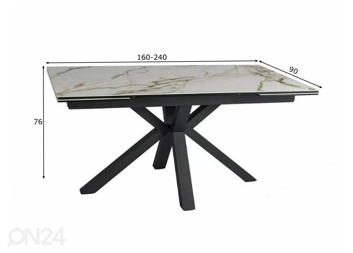 Jatkettava ruokapöytä Christopher 160-240x90 cm kuvasuurennos mitat