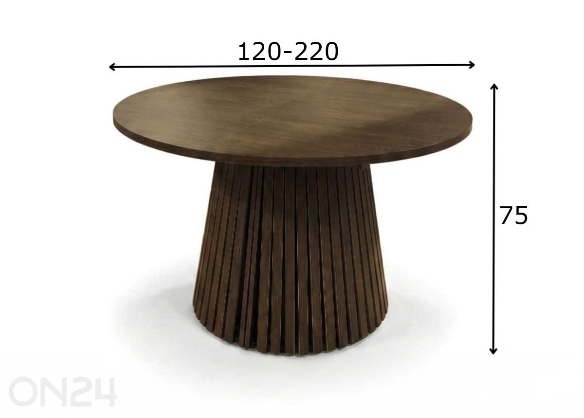 Jatkettava ruokapöytä Cristelle 120x120/220 cm kuvasuurennos mitat