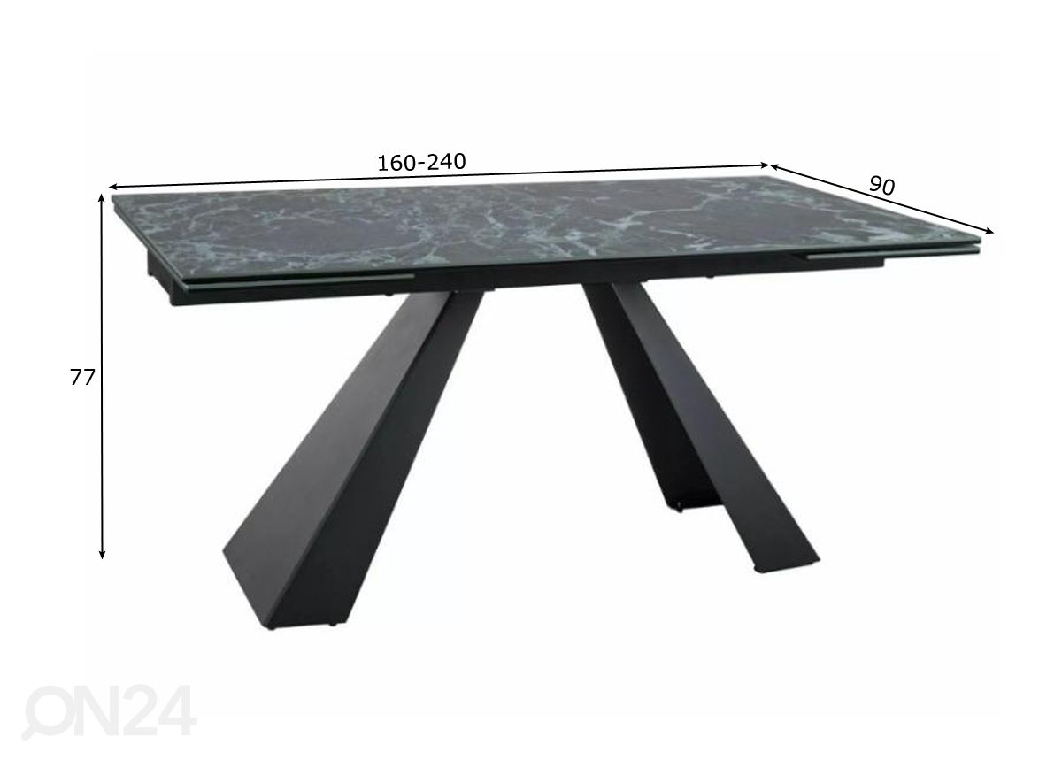 Jatkettava ruokapöytä Dali 160-240x90 cm kuvasuurennos mitat