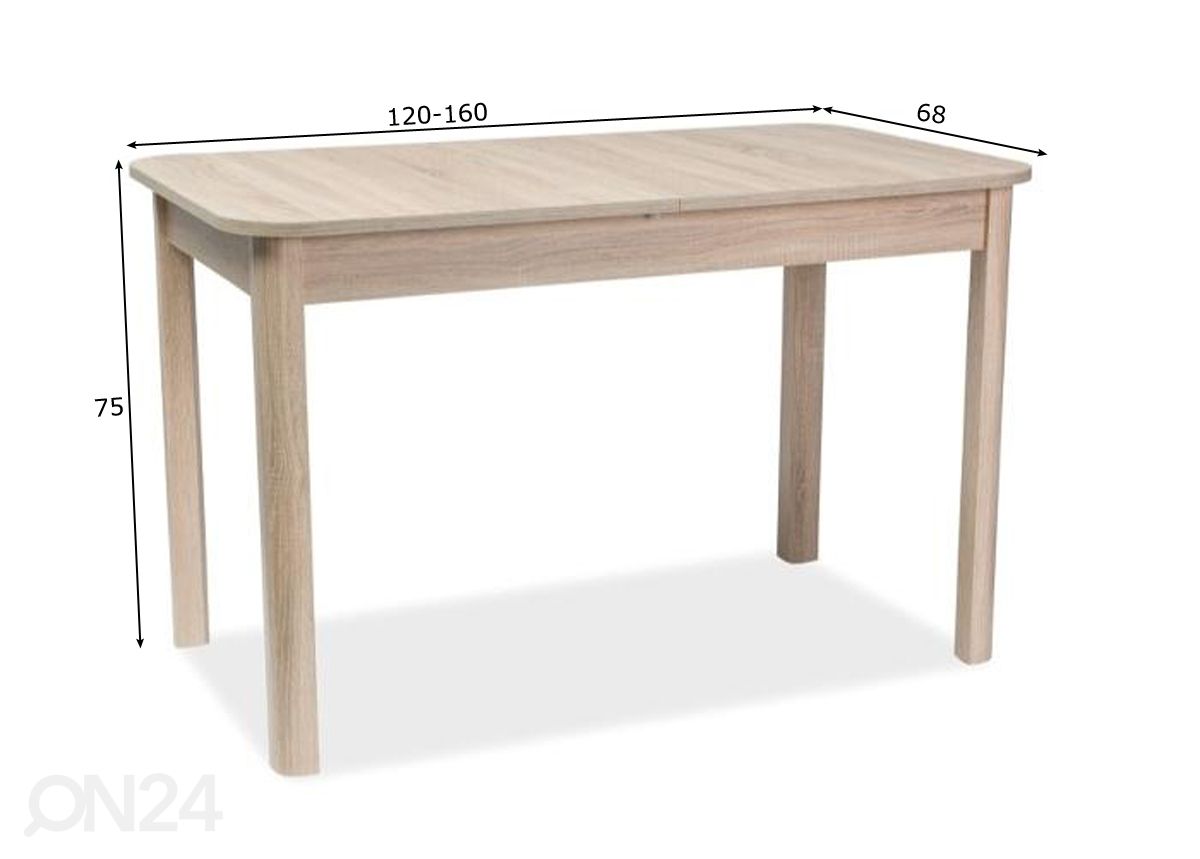 Jatkettava ruokapöytä Danny 120/160x68 cm kuvasuurennos mitat