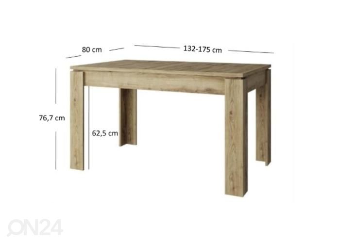 Jatkettava ruokapöytä Doorset 80x132/175 cm kuvasuurennos mitat