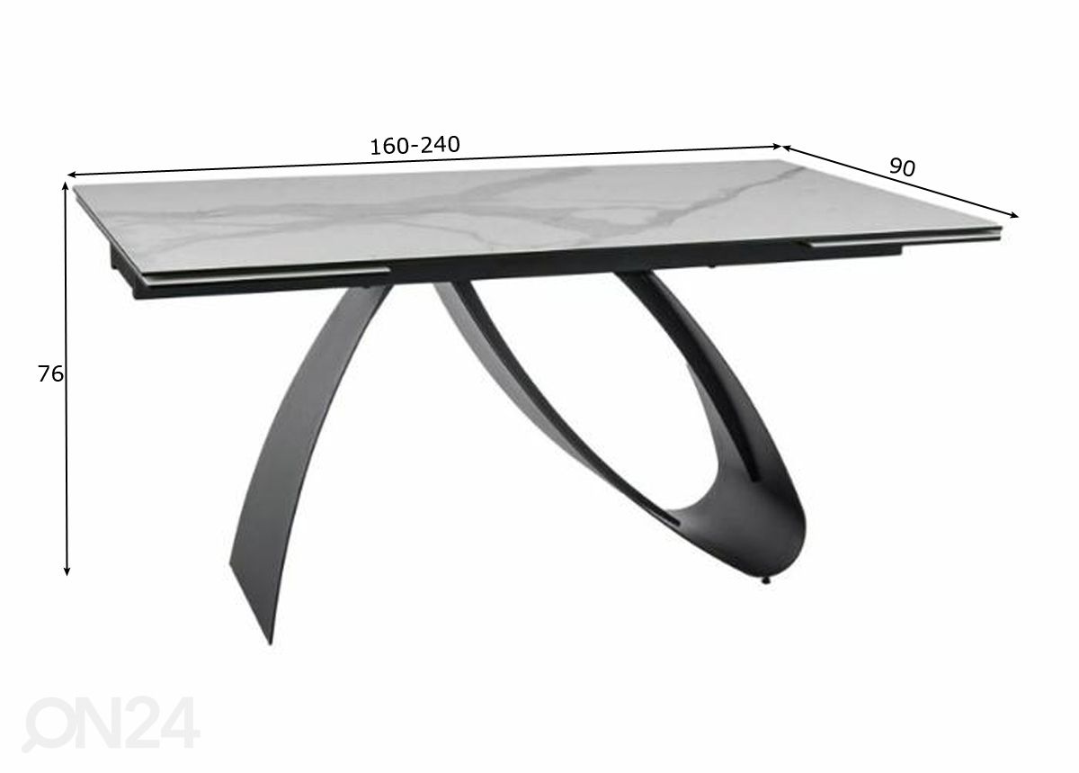 Jatkettava ruokapöytä Dune 160-240x90 cm kuvasuurennos mitat