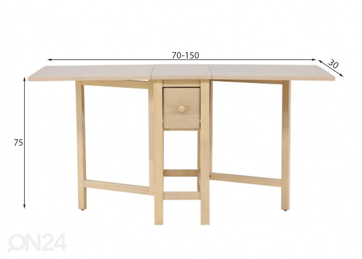 Jatkettava ruokapöytä Edward 70/150x30 cm kuvasuurennos mitat