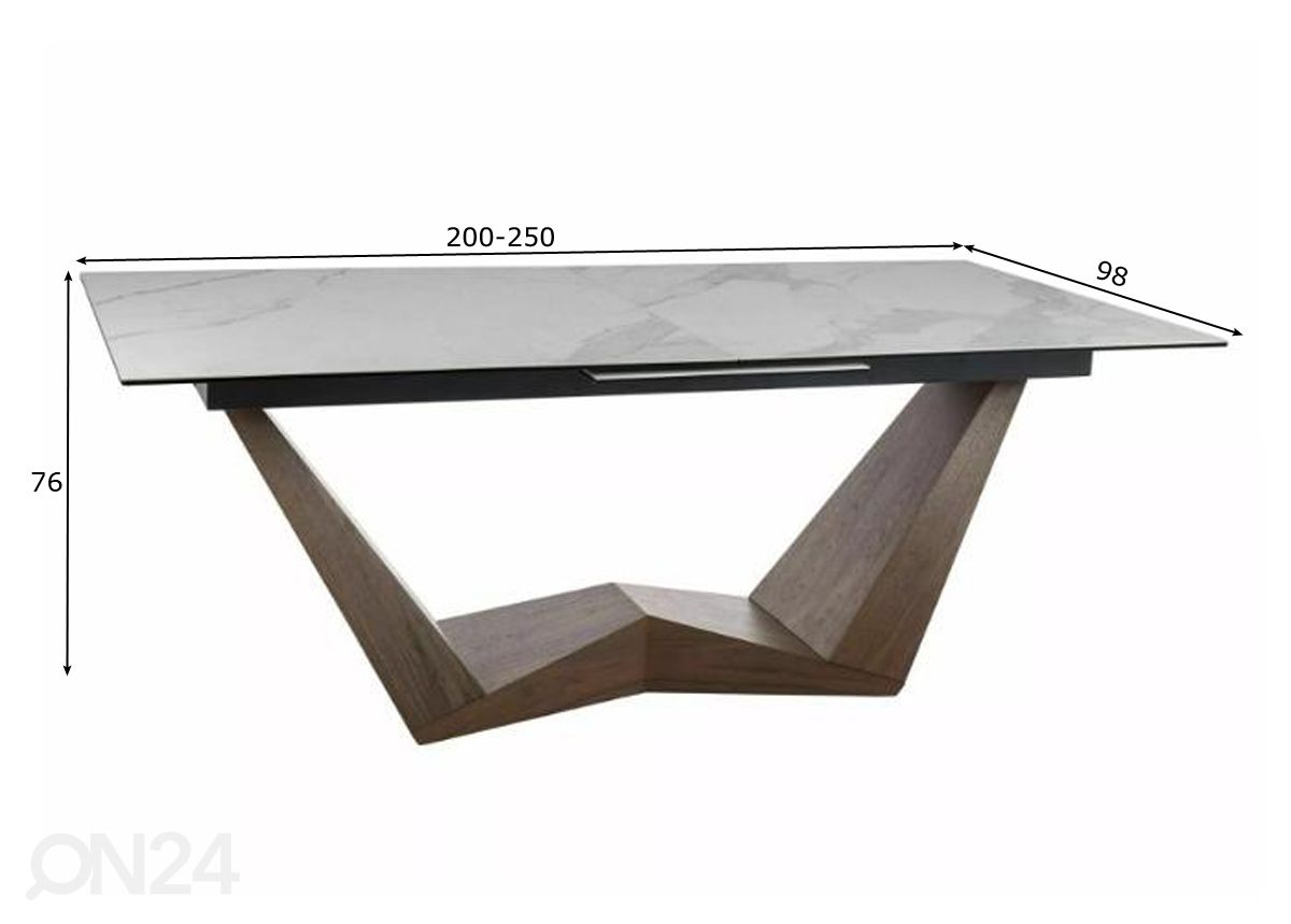Jatkettava ruokapöytä Ferruccio 200-250x98 cm kuvasuurennos mitat