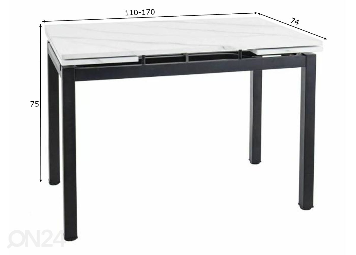 Jatkettava ruokapöytä Gdansk 110-170x74 cm kuvasuurennos mitat