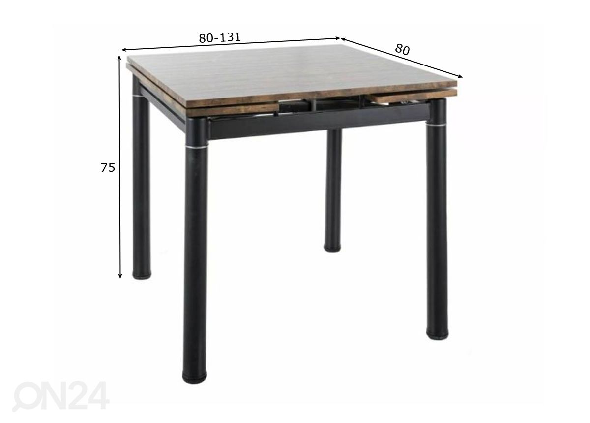 Jatkettava ruokapöytä Gdansk 80-131x80 cm kuvasuurennos mitat