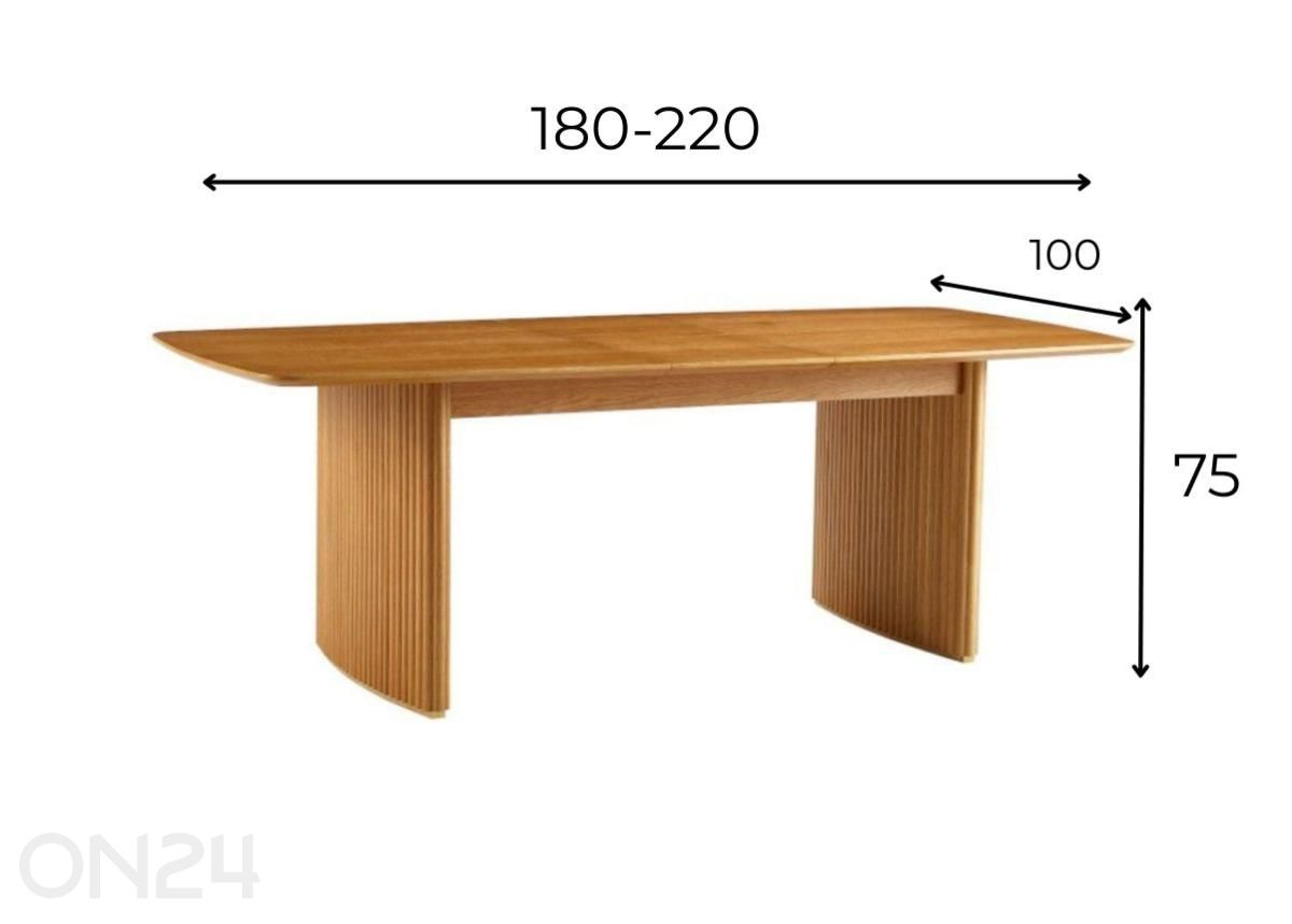 Jatkettava ruokapöytä Hodee 100x180/220 cm, tammi kuvasuurennos mitat