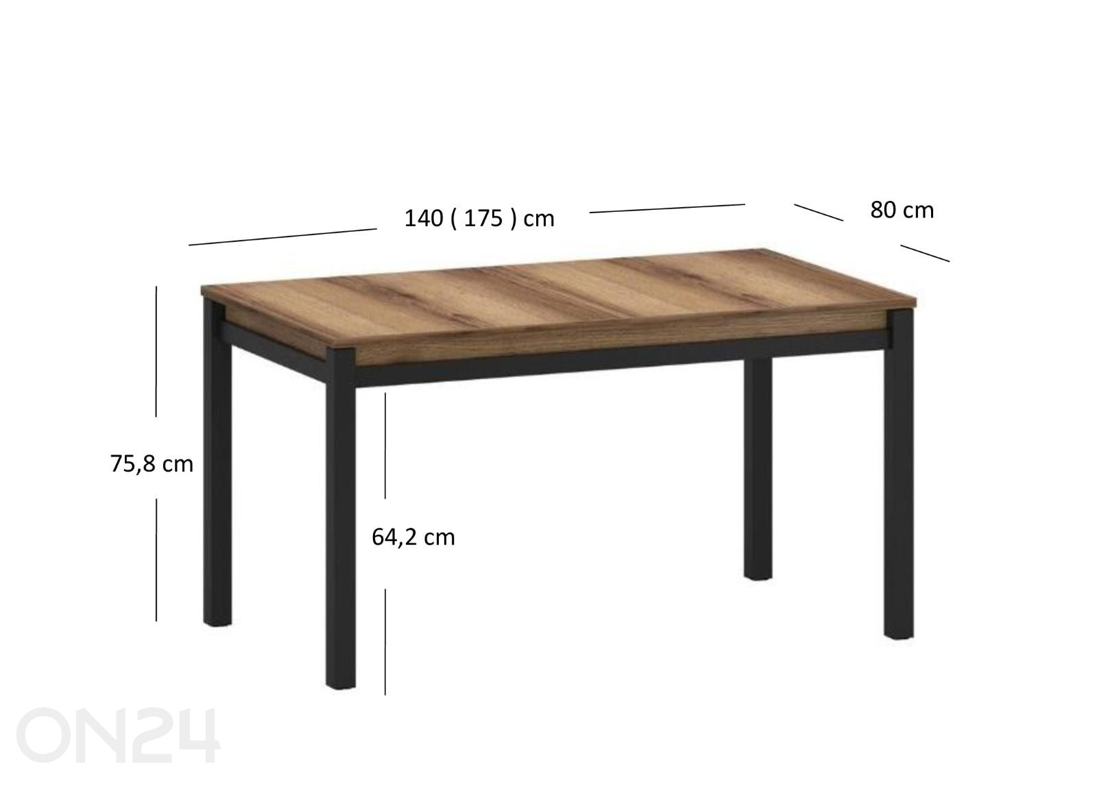 Jatkettava ruokapöytä Mares 80x140/175 cm kuvasuurennos mitat