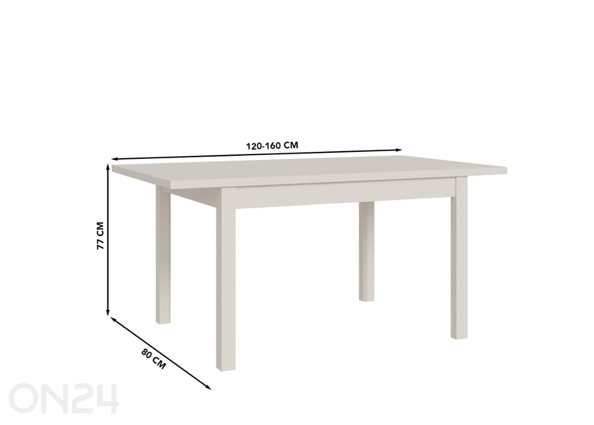 Jatkettava ruokapöytä Oak Squere 80x120/160 cm kuvasuurennos mitat