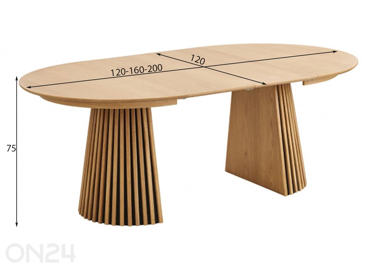 Jatkettava ruokapöytä Osaka 120x160-200x75 cm kuvasuurennos mitat