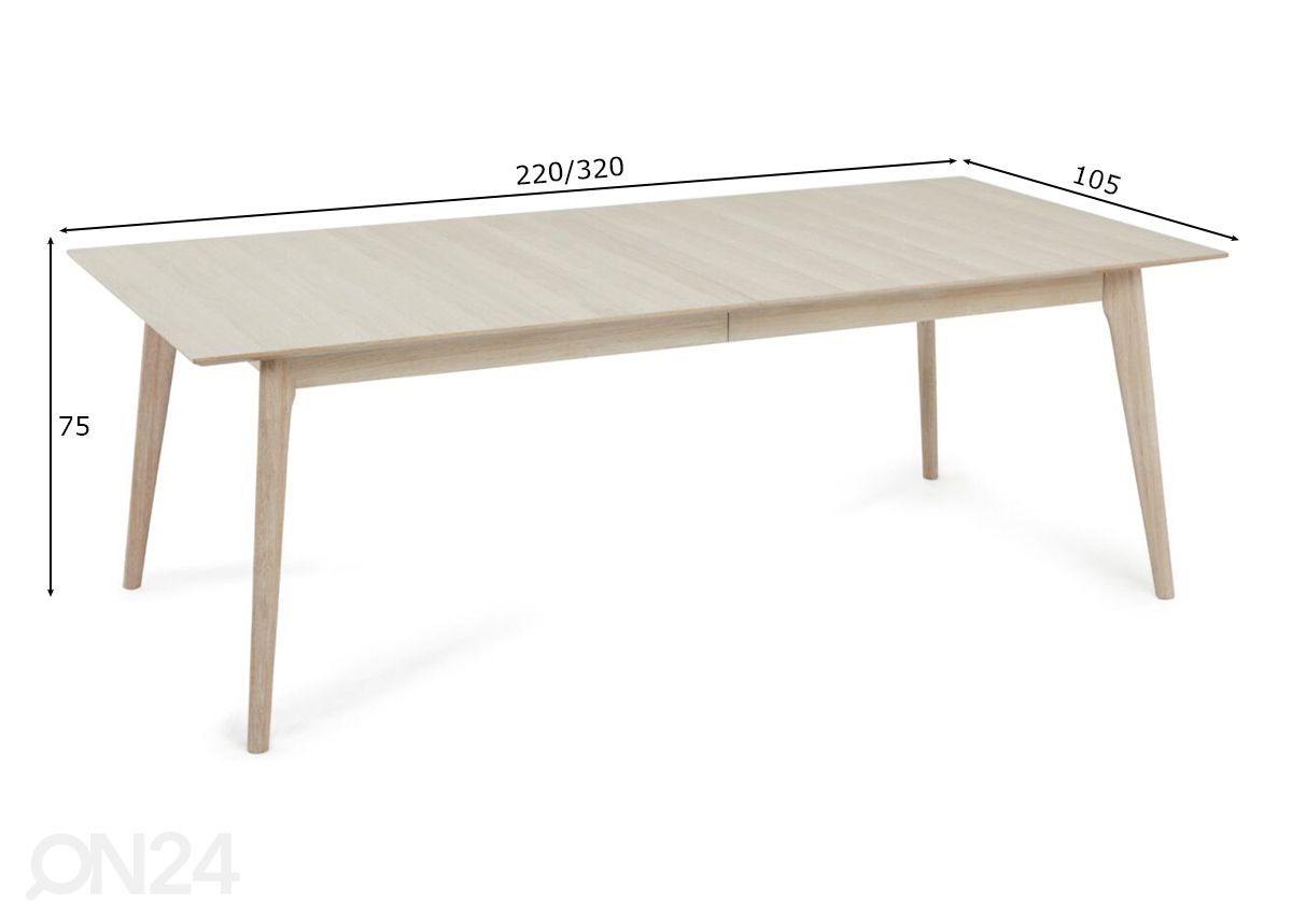 Jatkettava ruokapöytä Porto 220/320x105 cm kuvasuurennos mitat