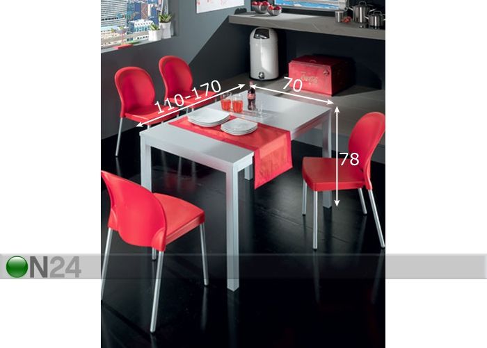 Jatkettava ruokapöytä RIGO 70x110-170 cm kuvasuurennos mitat