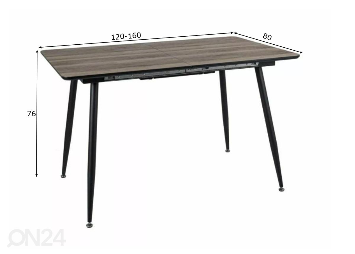 Jatkettava ruokapöytä Romulus II 120-160x80 cm kuvasuurennos mitat