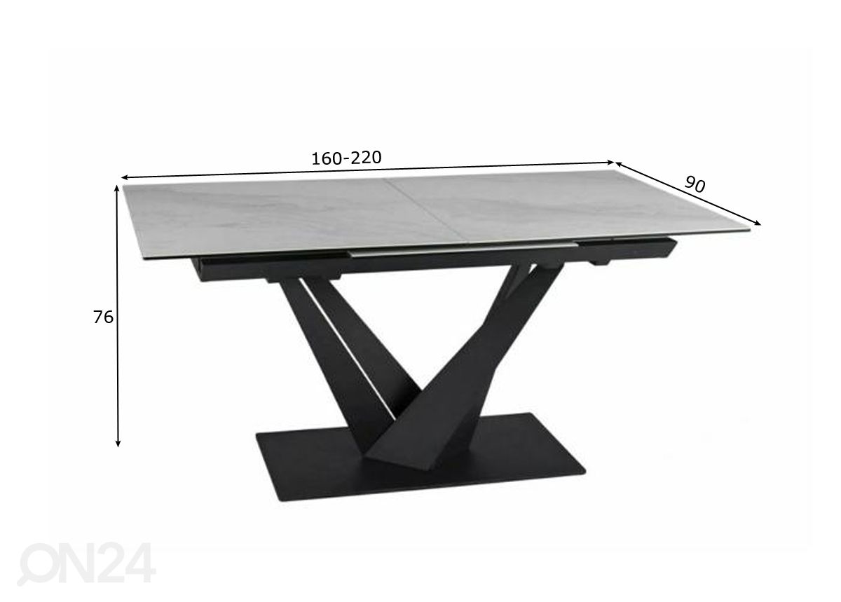 Jatkettava ruokapöytä Serenade 160-220x90 cm kuvasuurennos mitat