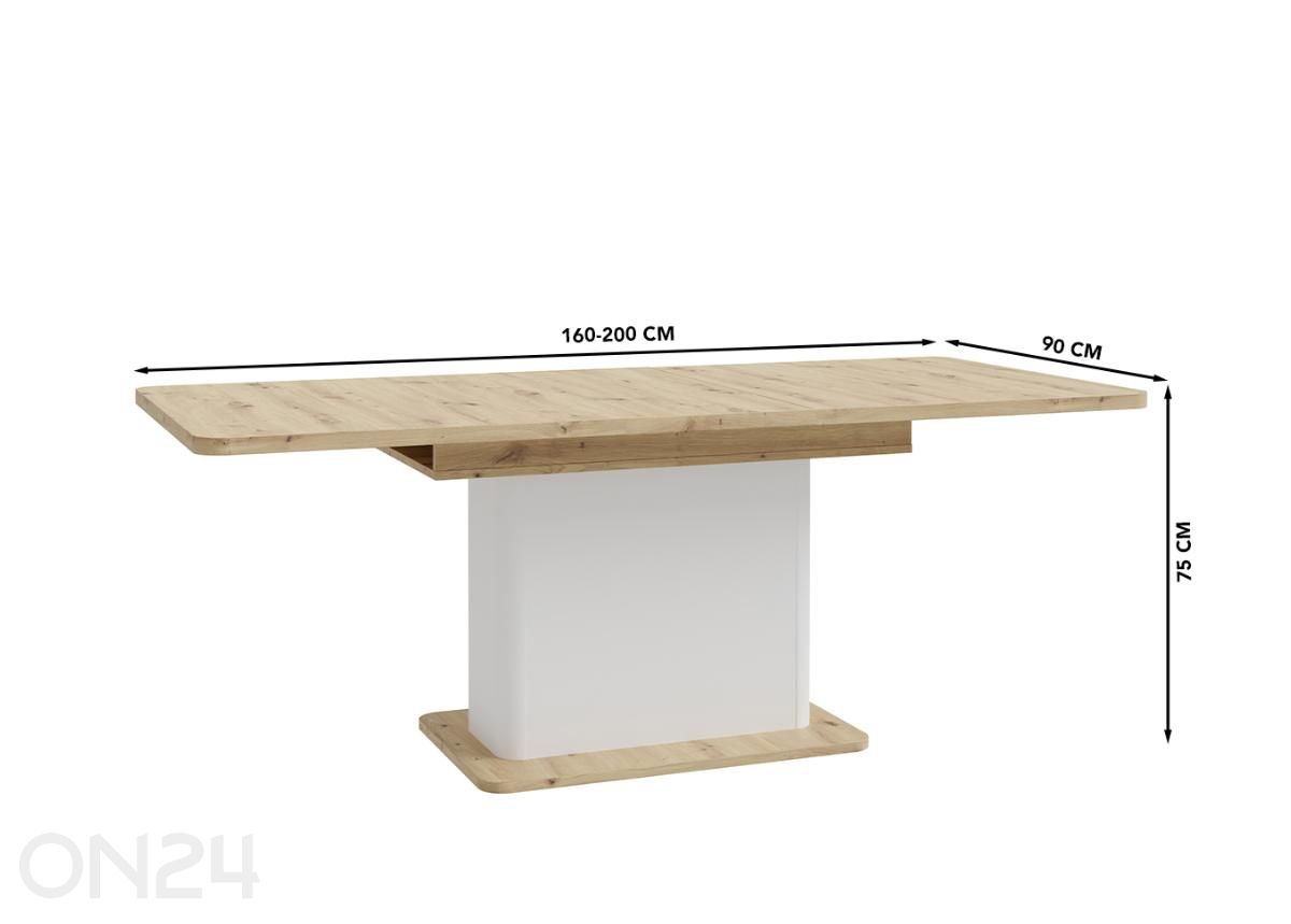 Jatkettava ruokapöytä Wardiol 90x160/200 cm kuvasuurennos mitat