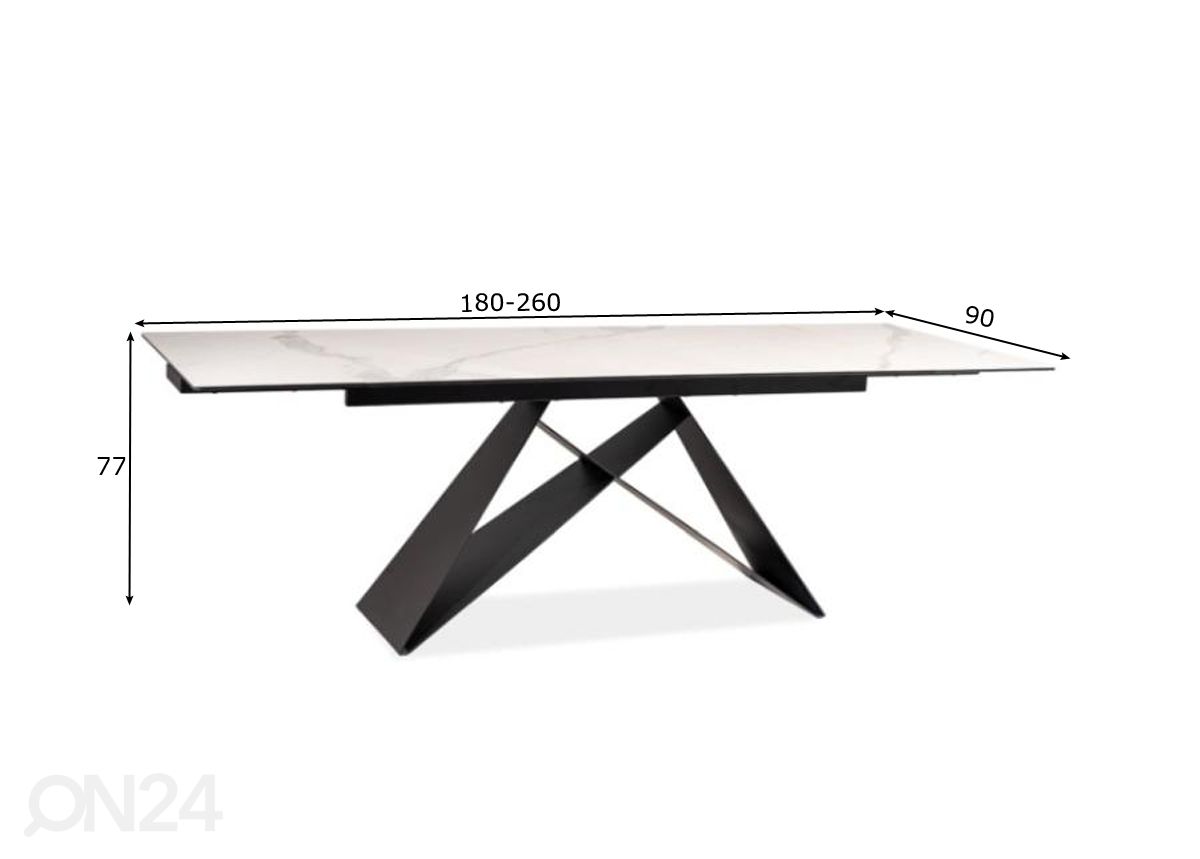 Jatkettava ruokapöytä West 180-260x90 cm kuvasuurennos mitat