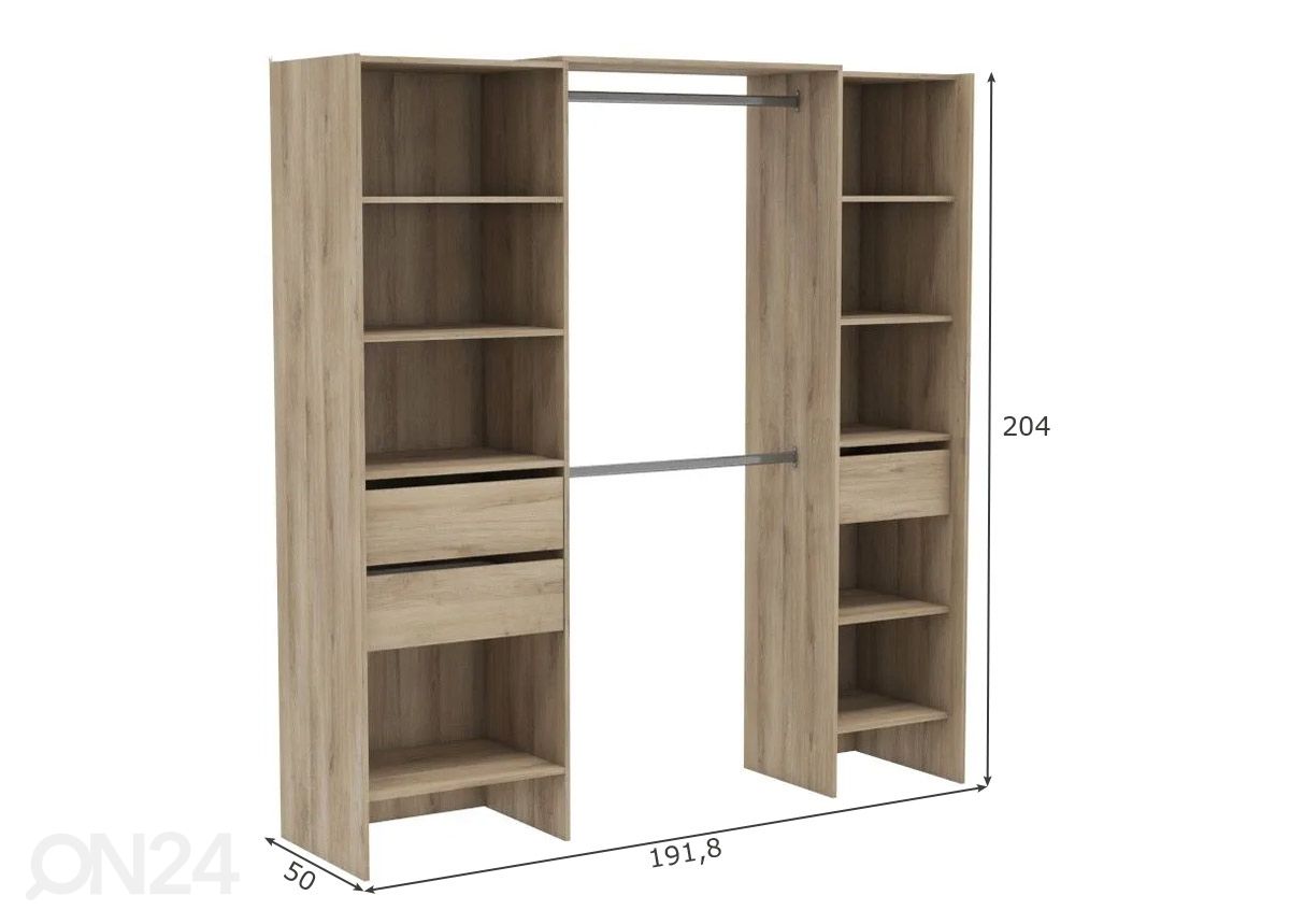Jatkettava vaatekaappijärjestelmä Miami 192 cm kuvasuurennos mitat