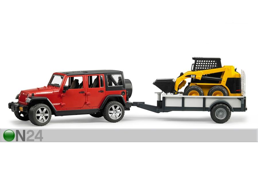 JEEP WRANGLER peräkärryllä ja minikuormaajalla 1:16 BRUDER kuvasuurennos