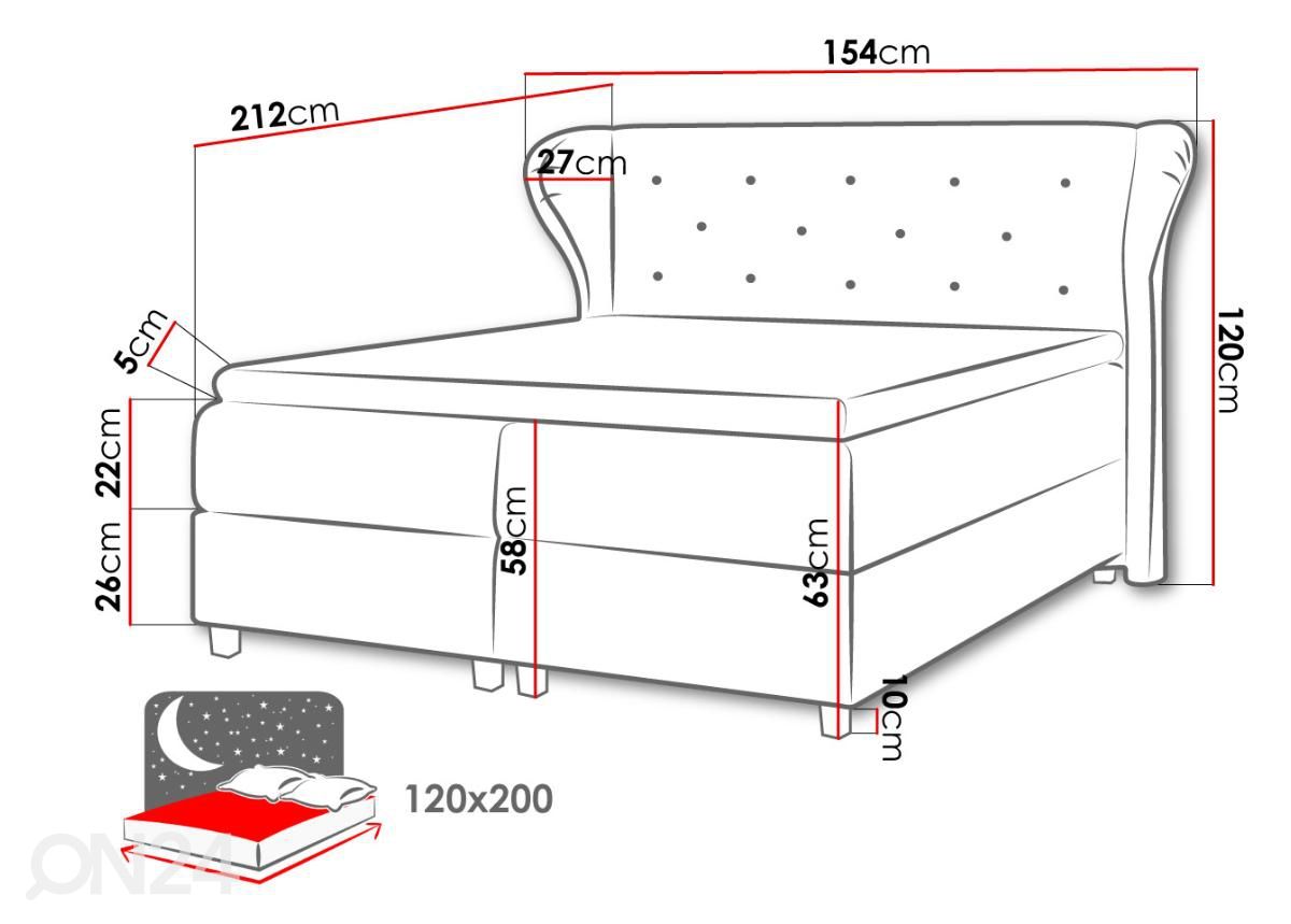 Jenkkisänky 120x200 cm kuvasuurennos mitat
