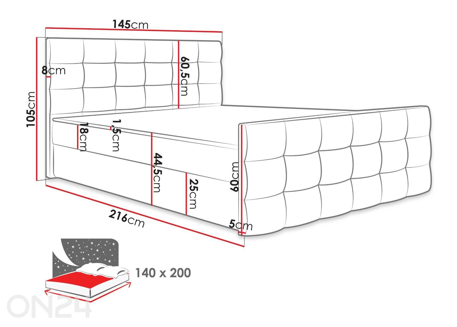 Jenkkisänky Alabama 140x200 cm kuvasuurennos mitat