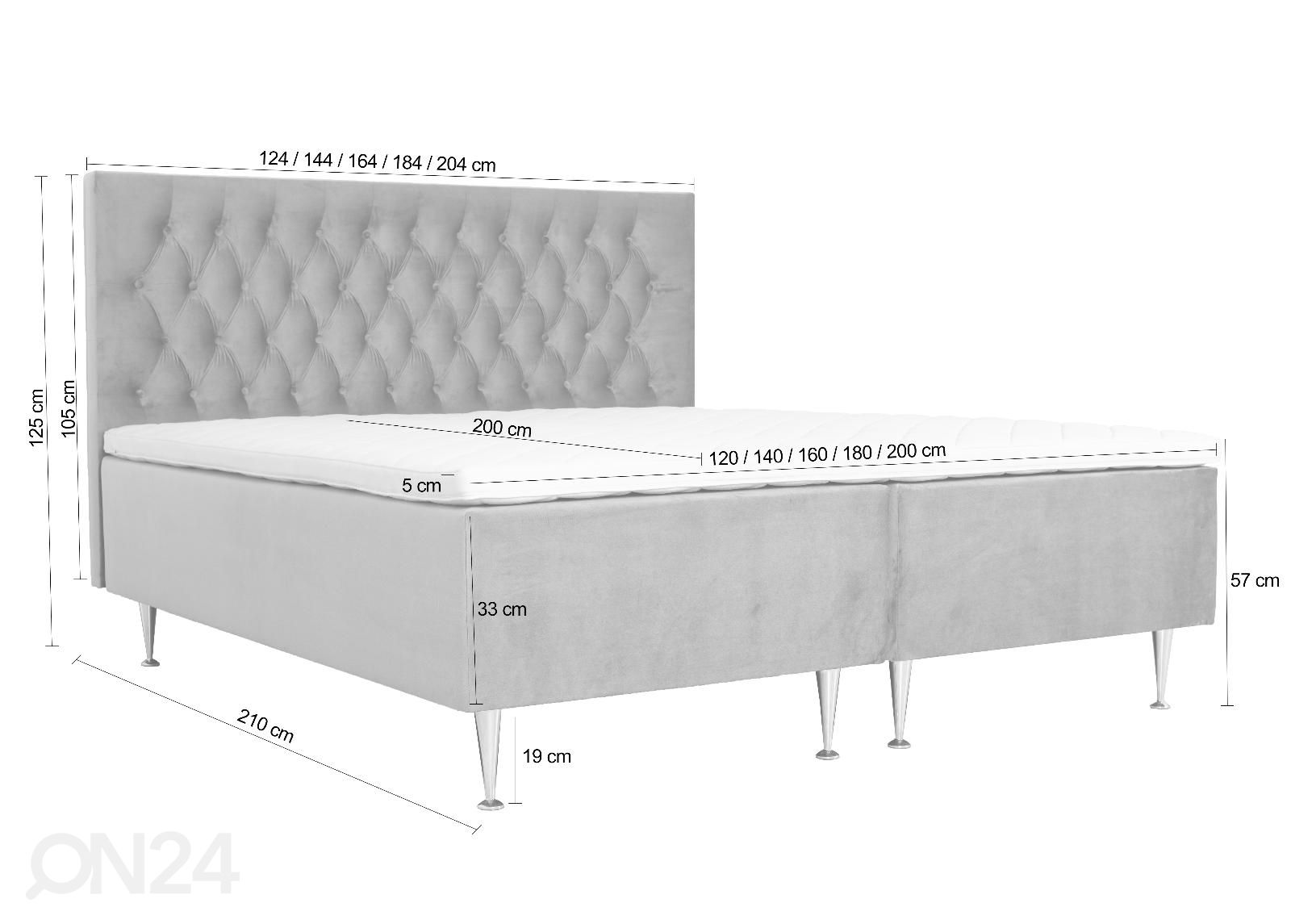Jenkkisänky Loreen 200x200 cm kuvasuurennos mitat