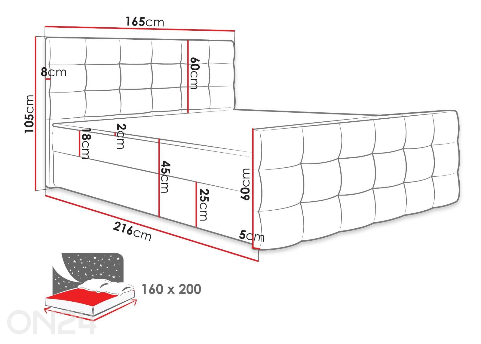 Jenkkisänky Milano 160x200 cm kuvasuurennos mitat