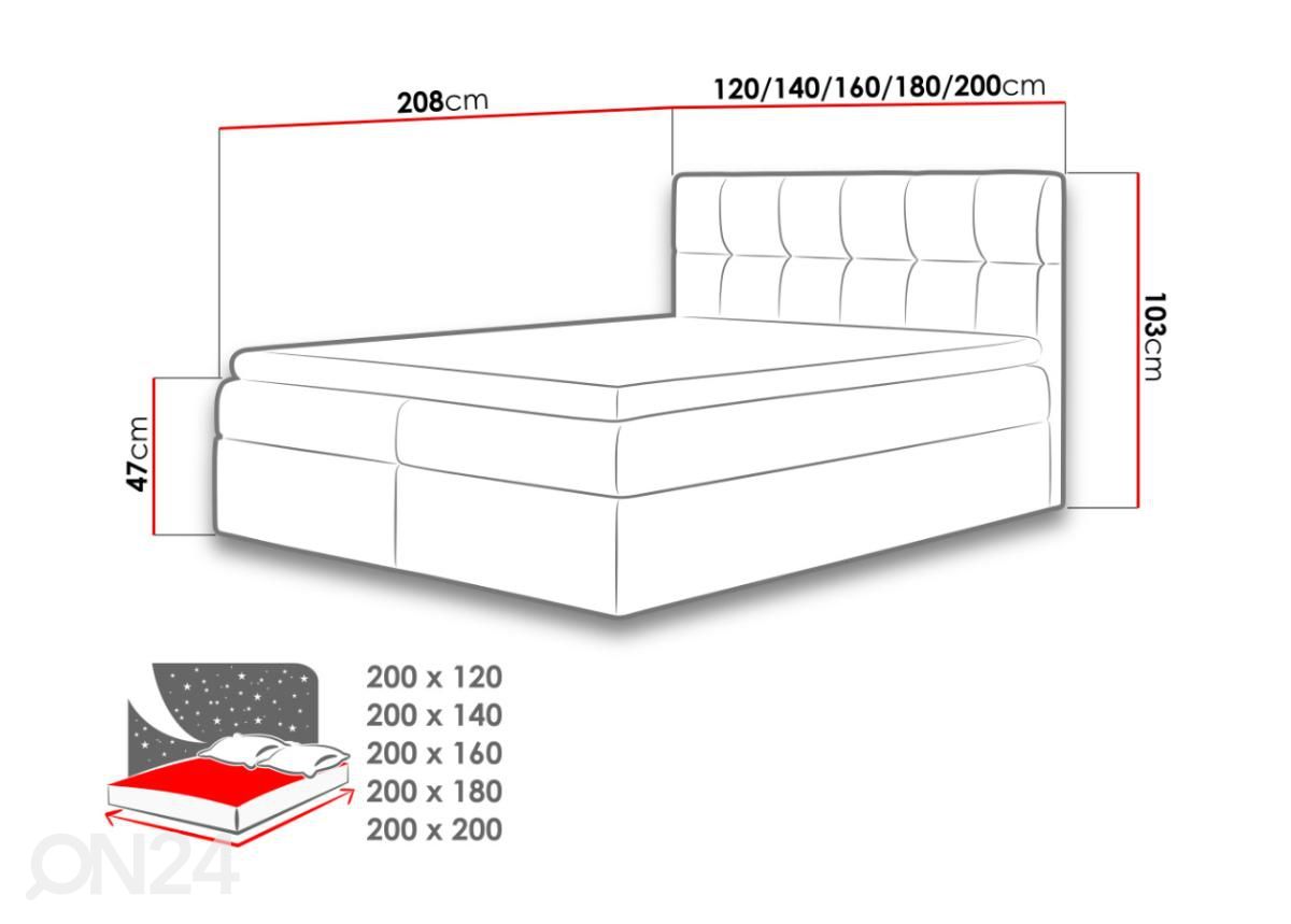 Jenkkisänky vuodevaatelaatikolla 160x200 cm kuvasuurennos mitat
