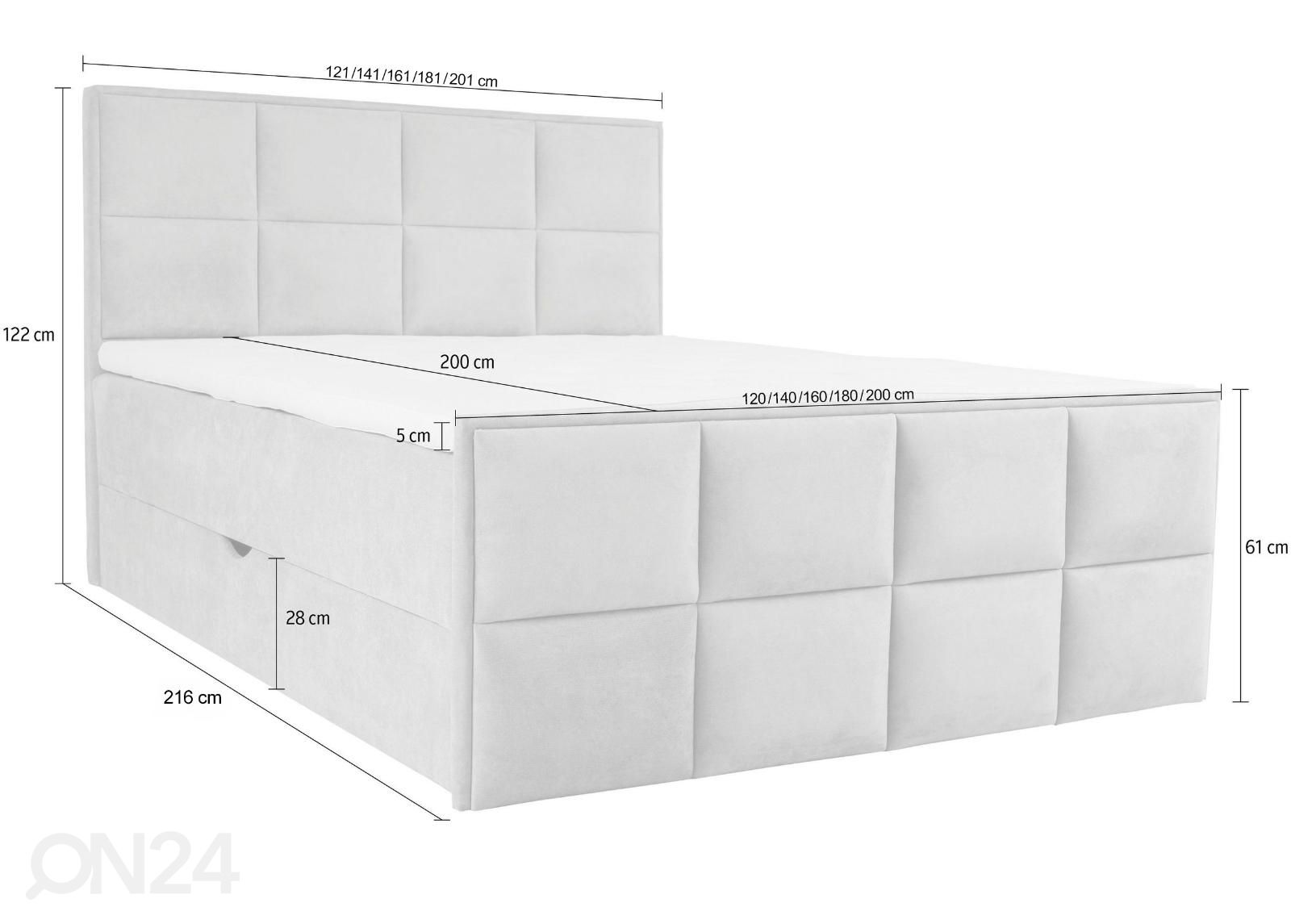 Jenkkisänky vuodevaatelaatikolla Helena 200x200cm kuvasuurennos mitat